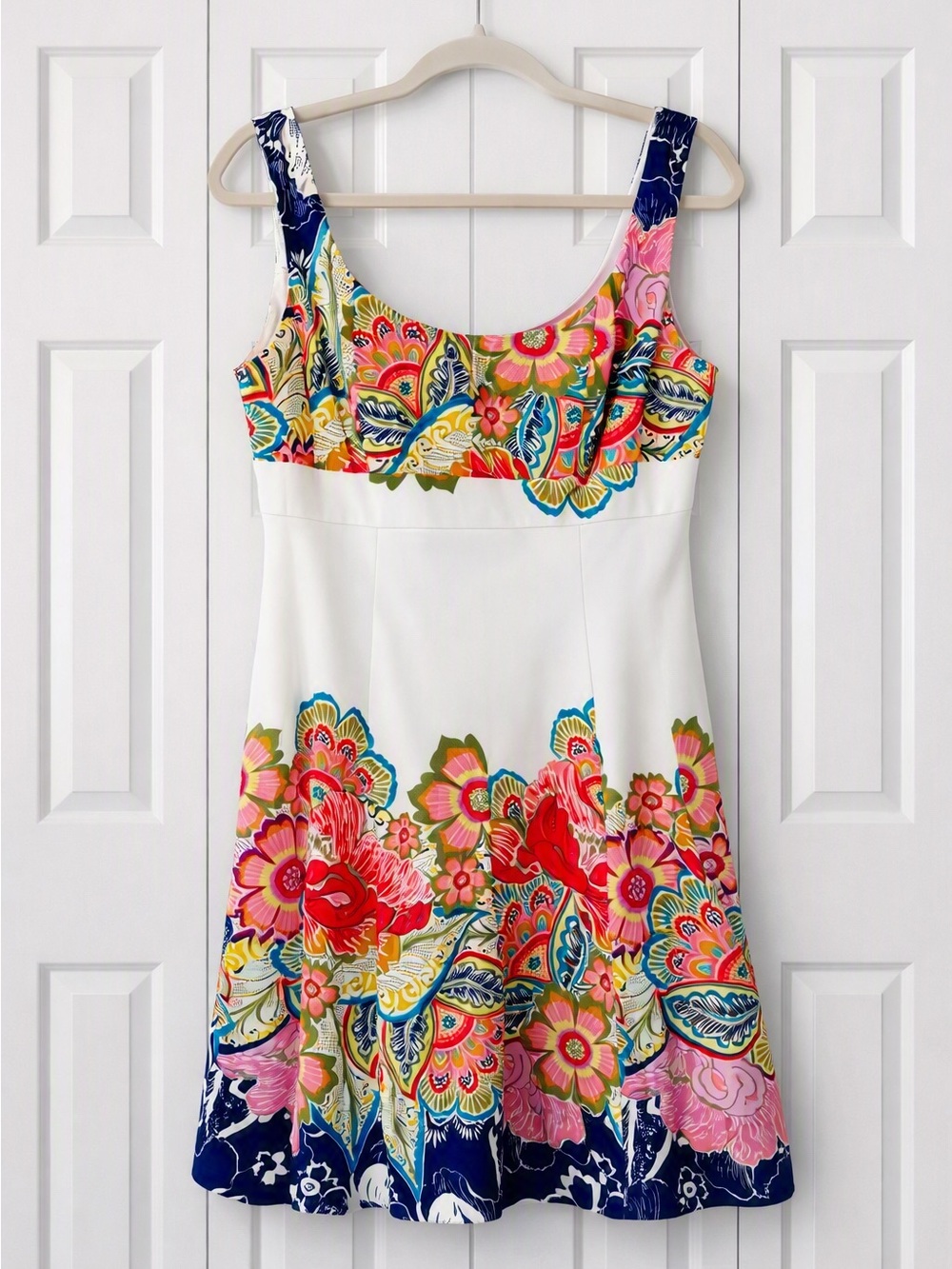 Nine West Ivory Multi Floral Paisley Patterned Sleeveless A-Line Dress Size 10